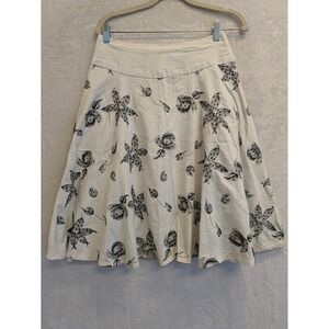 Du Dn Women's Floral Skirt Ivory‎ Black Knee Length Small Excellent